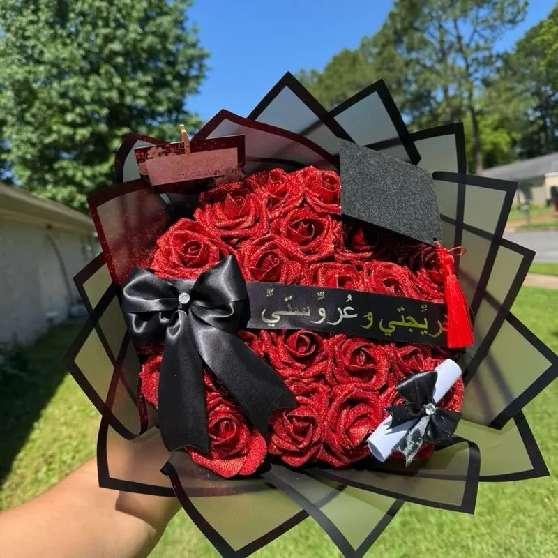 Graduation Eternal Rose Bouquet with custom banner