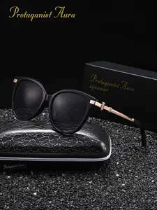 Protagonist Aura Fashion Cat Eye Polarized Sunglasses, Matte Black Frame with Rose Gold Temples, UV400 And Anti Glare, Comfortable Fit for Women, Perfect for Beach, Parties And Everyday