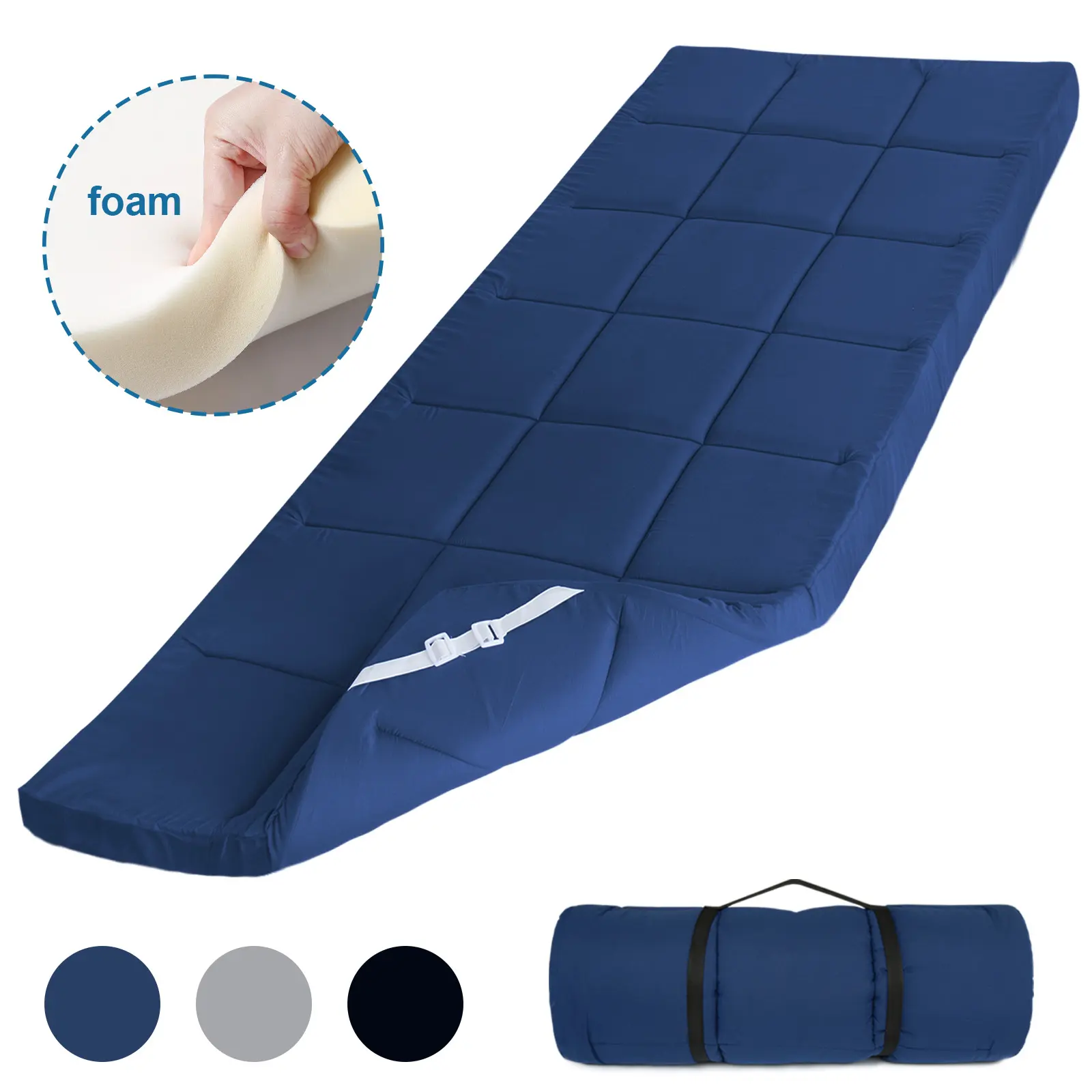 Premium Foam Camping Cot Mattress Pad 75" x 30" Quilted Mattress Topper, Thicker Soft Portable Lightweight Outdoor Roll Up Sleeping Pad Mat for Adults Car Travel/Tent Camp Cot/RV Bunk/Narrow Twin Beds, Floor Bed for Guests Sleepover #tiktokshopsummersale