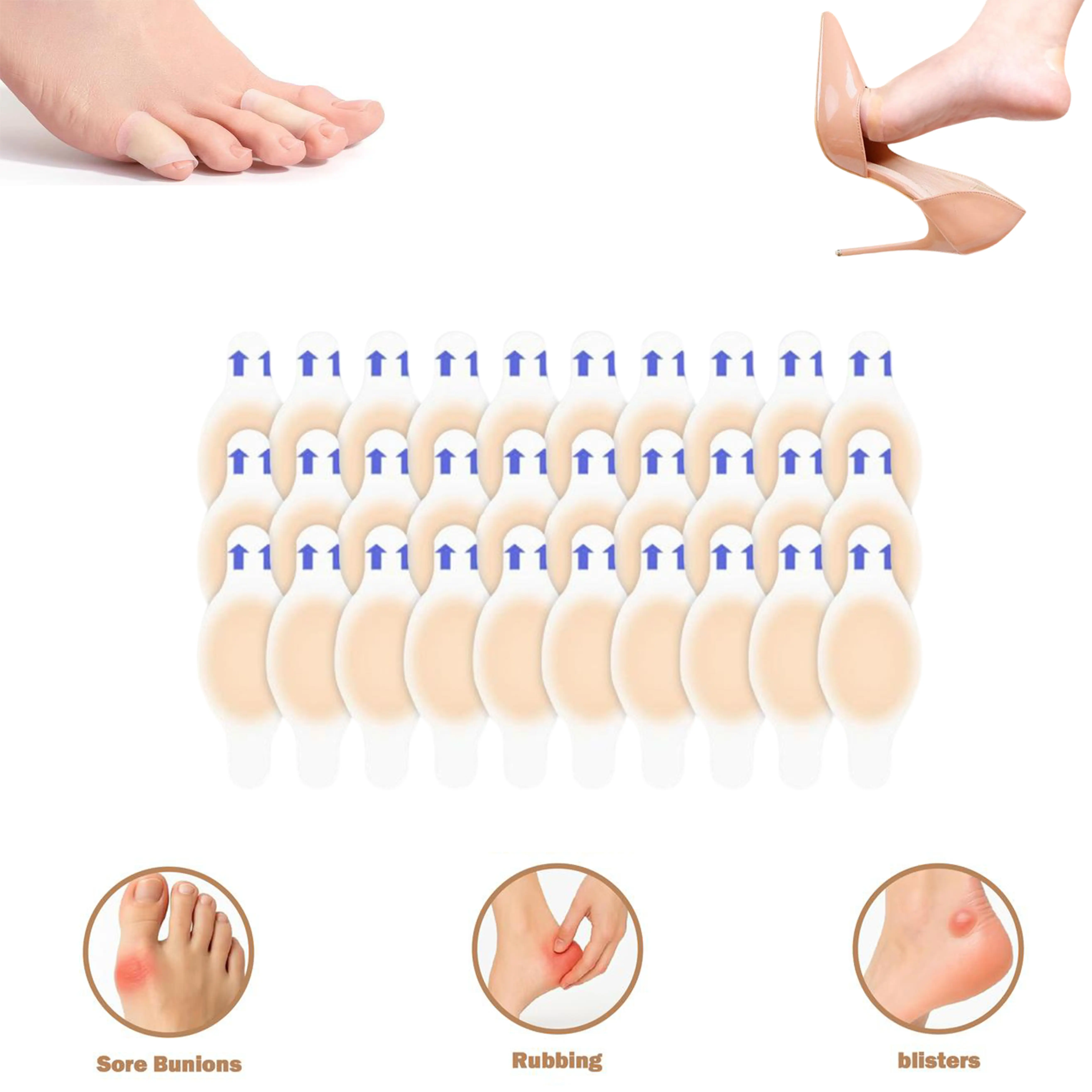 30-Count Gel Shoe Pads for Footwear - Invisible Waterproof Self-Adhesive Cushions for High Heels, Wedding Parties, Evening Galas, Heel & Toe Pain Relief, Blister Prevention, Anti Blister Heel, Gel Pads