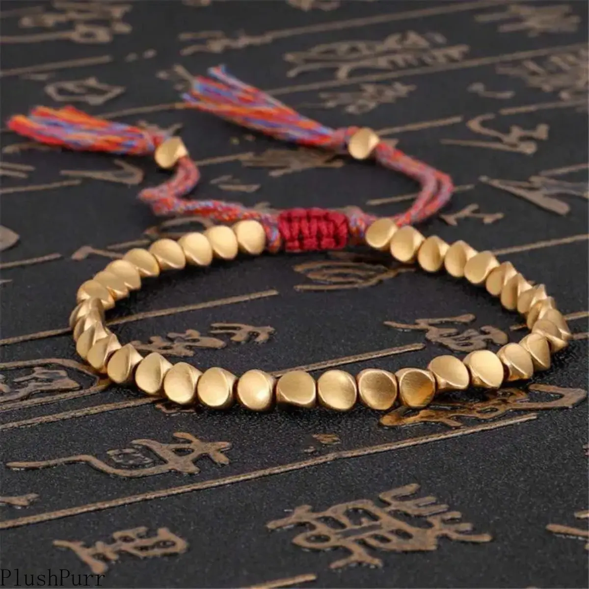 DIY Bag Accessory - Adjustable Handwoven Copper Bead Buddhist Rope Mantra Bracelet, Colorful Thread-Braided, Casual Trendy Jewelry for Sports, Outdoor Leisure, Unisex