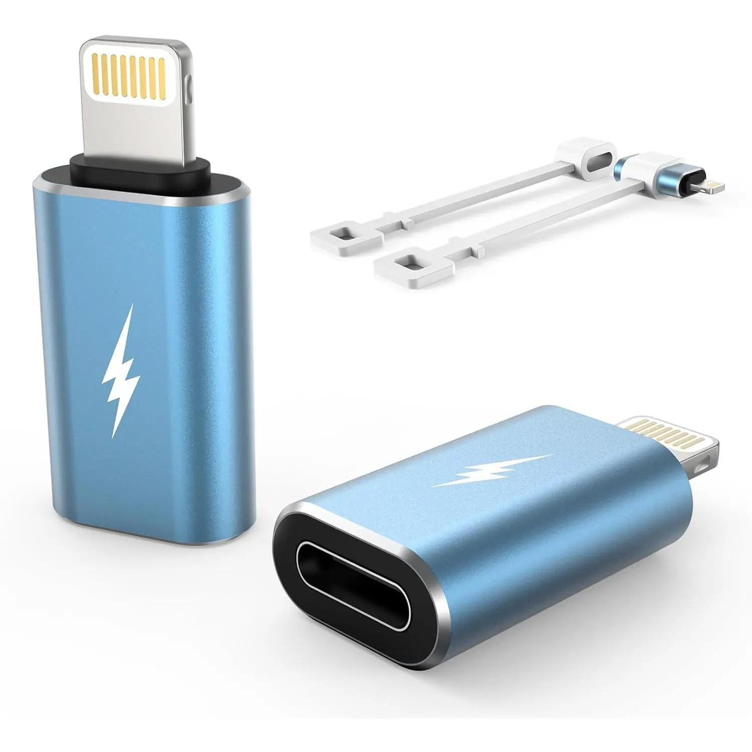 3-Pack Blue USB-C to Lightning Adapters - Female USB-C to Male Lightning Connector Cables, 2.2A Charge & Data Transfer, Anti-Lost Charging Solution for iPhone/iPad, iPod, AirPods (Not for Audio Headphones/OTG Android)