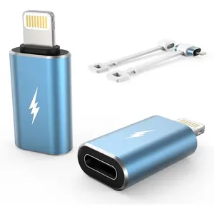 Female USB C to Male Lightning Adapter 3 Pack 2.2A Charging Data Transfer, Compatible with iPhone 14, 13, 12, 11 Xs SE iPad iPod AirPods, Not for Audio Headphones/OTG Android Anti-Lost, Blue