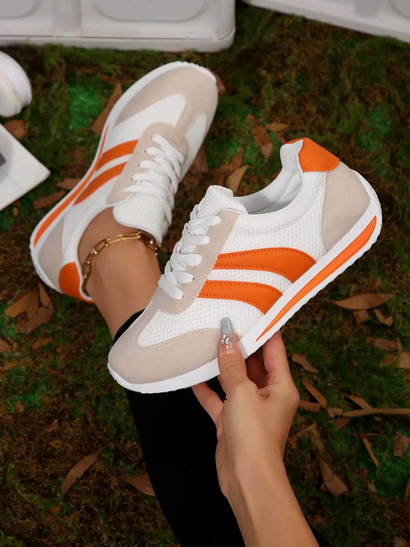 Plus Size Women's Casual Sneakers, Breathable Lace-Up Flats, Comfortable Low-top Sport Shoes for Spring & Fall, Stylish All-Day Wear, Trendy Walking Sneaker, Mesh casual sneakers, Casual Athletic Sneakers, Daily Casual Sneakers, Fashion Walking Sneakers