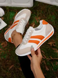 Plus Size Women's Casual Sporty Sneakers, Breathable Lace-Up Flats, Comfortable Low-top Sport Shoes for Spring & Fall, Stylish All-Day Wear