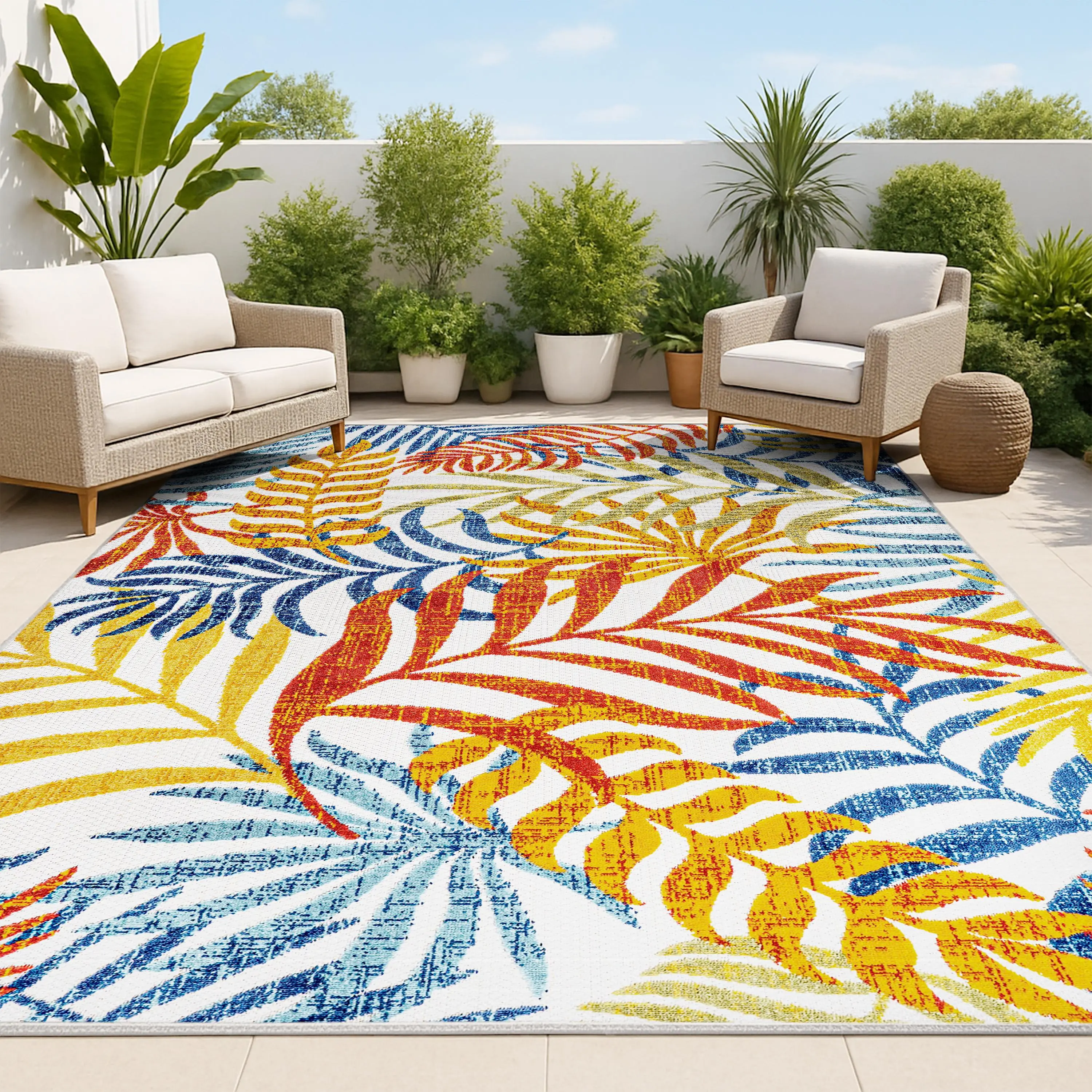 JONATHAN Y Tropics Palm Leaves Designer Pattern Indoor-Outdoor Area Rug - Patio-Ready Decorative Rug for Living Room, Patio, Bedroom, Patio‑Ready Rug, Designer Pattern Area Rugs
