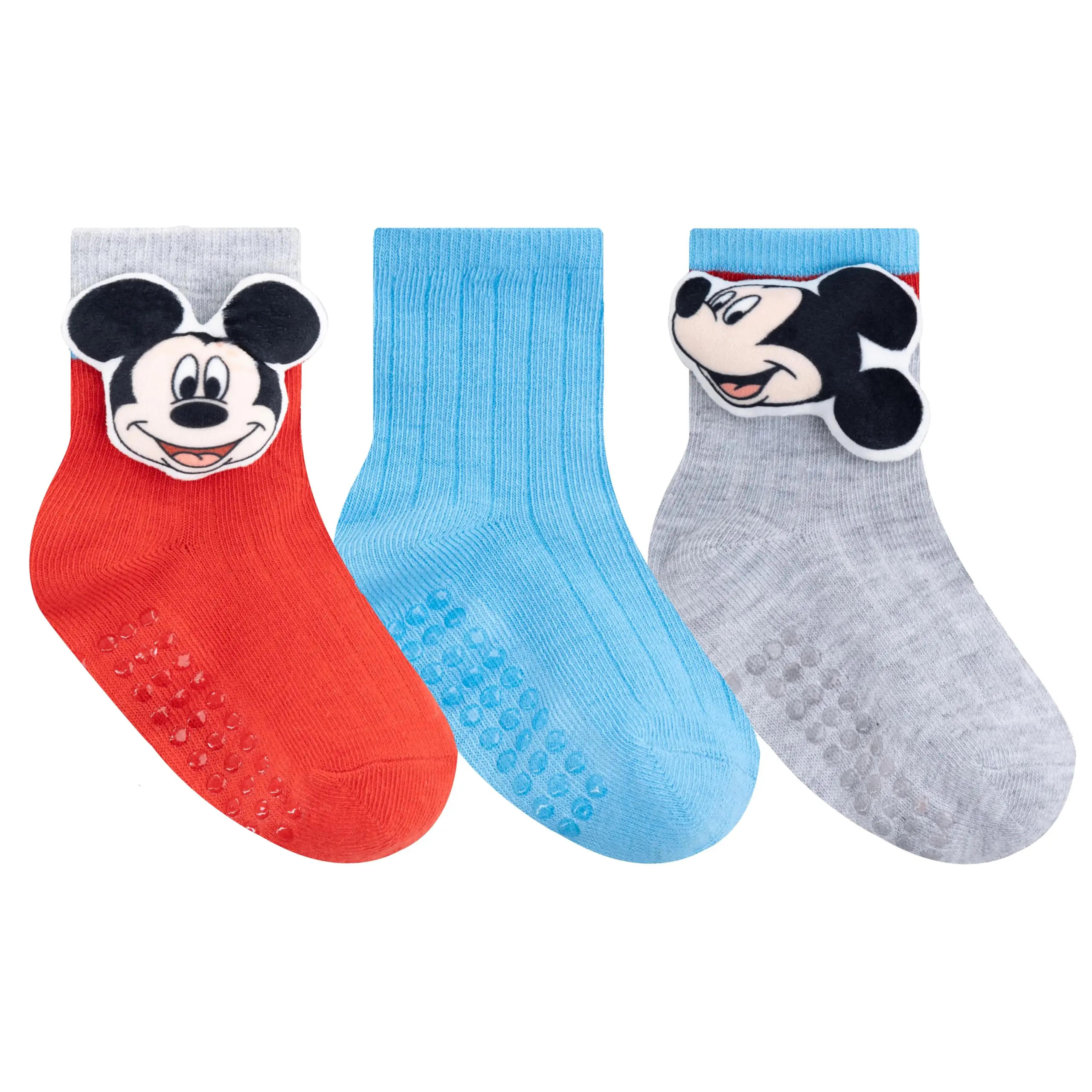 Disney Mickey Mouse, Minnie or Princess Toddler Socks 3-Pack with 3D Plush Head Design and Non-Slip Grippers, Characters, Birthdays, 1-4 Years, 3 Fun Colors And Designs, Holidays, 2-4T