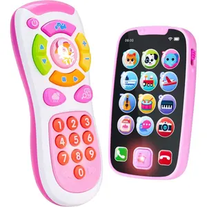 Baby Learning Phone and Remote Toy for Toddler, Pink Smartphone Toys with Music for Infants, Kids, Holiday Stocking Stuffers, Birthday Gift for Girls, Easter Basket Stuffers