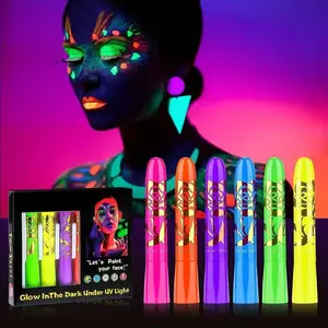 Glow In The Dark Body Face Fluorescent Crayon Makeup Set, 6 Pieces, Suitable For Adult Halloween Costume Makeup, Masquerade Ball, Carnival, Black Light Birthday Party, Music Festival And Other Events