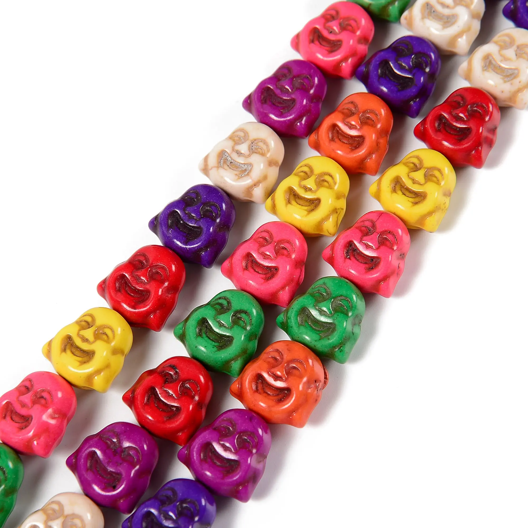Multi-color Howlite Turquoise Double Sided Buddha Head Beads 14x15mm 15.5'' Str