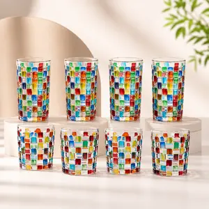 8/12-Piece Colorful Glassware Set (Tall & Short Assortment) — "Woven" Design | Drinking Glasses & Cocktail Cups — Ideal for Iced Coffee, Juice, Tea, Milk, and Alcoholic Beverages