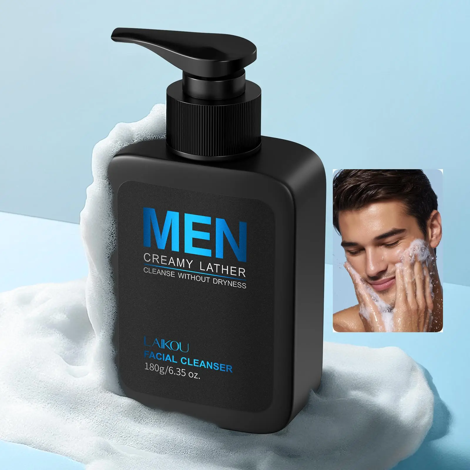Men's Facial Cleanser, Gentle Cleansing Daily Foaming Face Wash for All Skin Types, Deep Cleansing Facial Wash, Facial Skin Care Product for Men, Face Care Products, Everyday Mild Care
