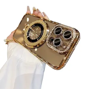 Luxurious Electroplated Glitter Magnetic Bracket TPU Case for iPhone 15 Pro Max & 14 12 13 16 - Shiny Niche High-end Protector Cover