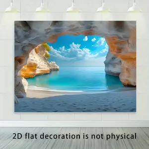 2D Flat, 2D Flat Banner, 1pc 180.01cm * 240.0cm Blue Sky White Clouds Ocean Cave Landscape - - Ideal for Living Room, Bedroom, Home Decoration, Wall Decor, Room Backdrop, Scenic Tapestry, Natureinspired Decor, Highquality Print, Durable Fabric, Printed Ba