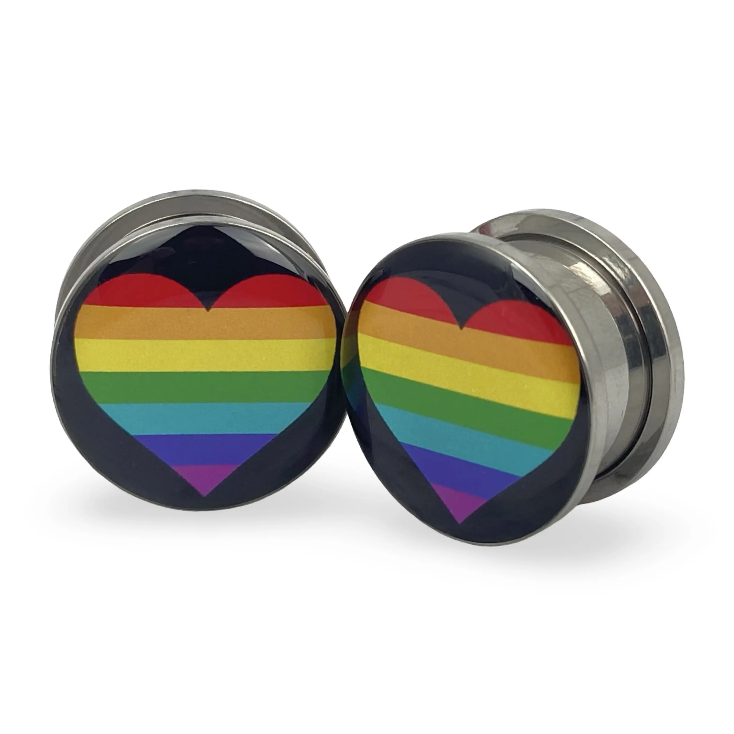 Rainbow Heart Picture Plugs gauges pair body jewelry Rainbow Heart Picture Plugs gauges pair body jewelry