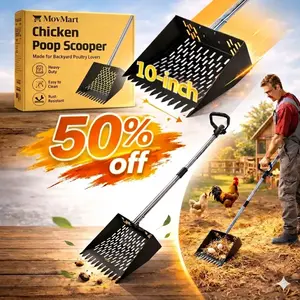 MovMart Chicken Coop Litter Scooper & Rake, Heavy-Duty Stainless Steel Sifting Shovel, 10" Wide Head, 78" Adjustable Handle, Backyard Pet Farm Poultry Waste Cleaning Tool for Easy Cleanup