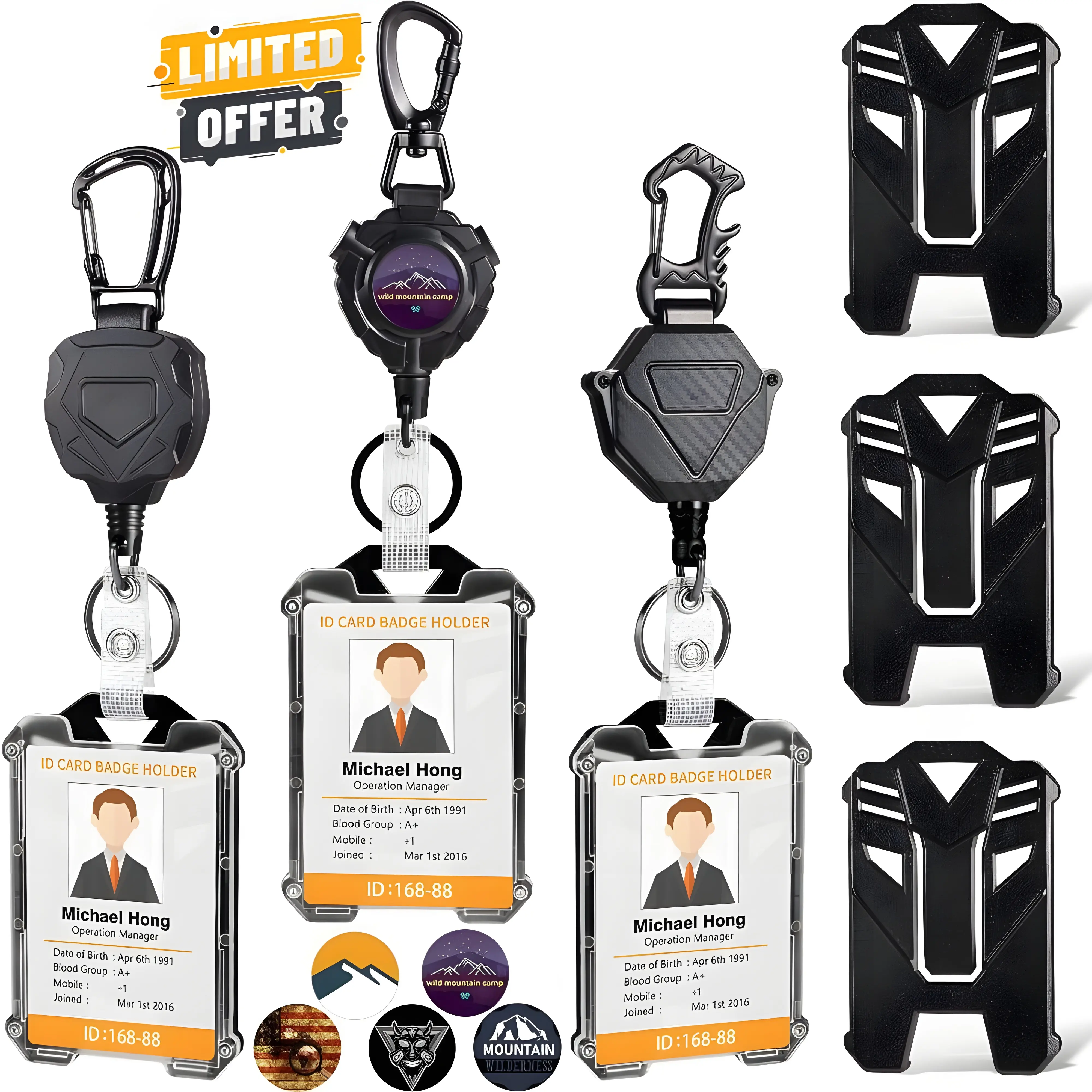 3 Pack Retractable Keychain, Heavy-Duty ID Holders with Retractable Badge Reels, Cool Badge Holder wtih 31.5” Steel Retractable Cord and  badge reel 1