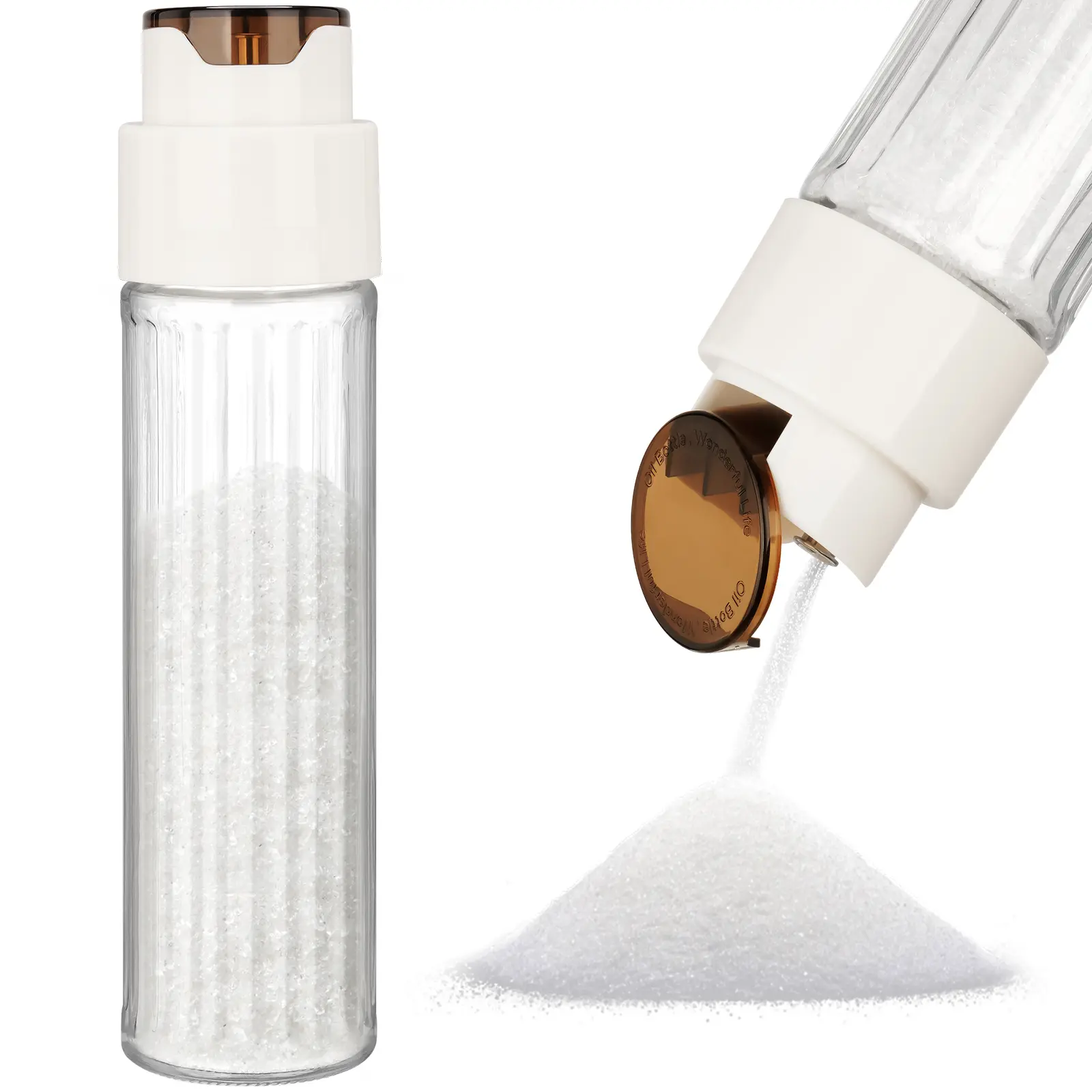 NiHome Automatic Pouring Switch Sugar Dispenser Bottle Canister - Food-Grade Glass Jar, Large Capacity Kitchen Utensil, Anti-Slip Ribbed Design for Home Kitchen Coffee Station, Dining Table Daily Use