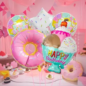 Cute Donut-Shaped Colorful Candy Foil Balloon Set, Ice Cream Design, Children's Birthday Decorations, Birthday Party Decorations, Event Decor, Photo Props, Indoor Decor, Outdoor Decor, Cool Summer Gifts, Summer Celebrations, Fun Party Themes.