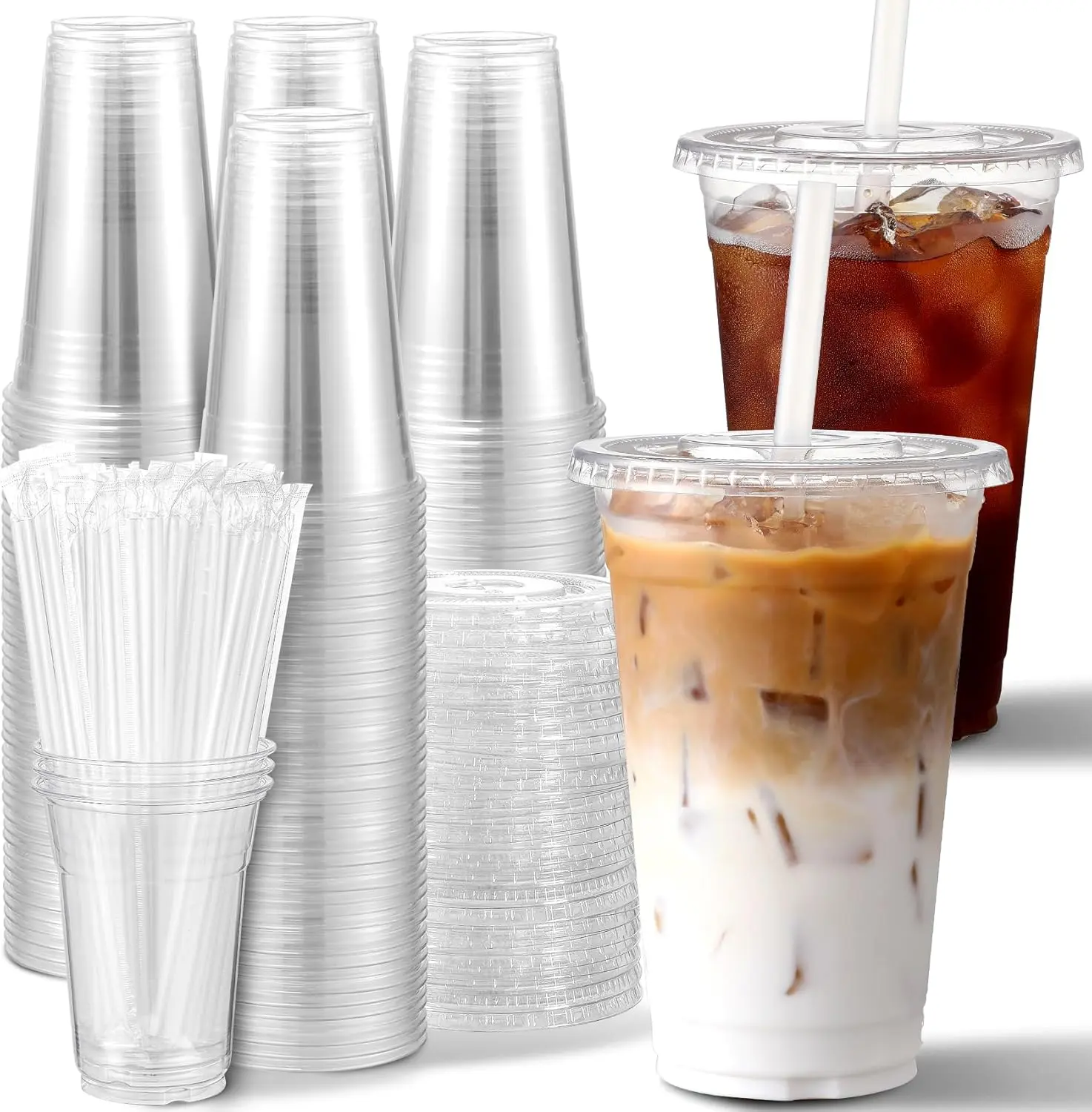 100pack 17OZ disposable coffee cups, disposable cups, plastic cups, pp plastic cups, transparent disposable coffee cups, milk tea cups, beverage cups, party cups (suitable for iced coffee, parties, cold drinks, smoothies and takeout beverages)