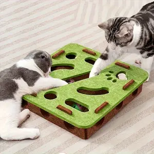Interactive Cat Puzzle Box with Maze Tunnel and Bell Ball - Battery-Free, Durable Felt Material - Mental Stimulation & Hunting Exercise for Indoor Cats - Suitable for Cats - Easy to Clean, Geometric Pattern Design, Long-Lasting, Active Companion