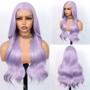 Aodbar hairs Light Purple Long Body Wavy Lace Frontal Wig Daily Style 13*4 HD Transparent Lace Wig  Long Lanvender Purple Wavy Wig Glueless Synthetic Lace Front Wig Body Wave