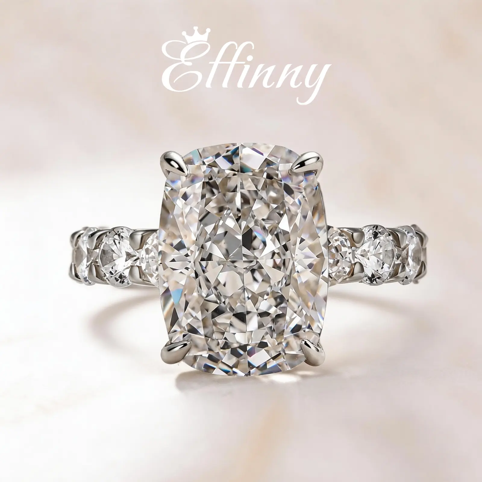 Effinny 9.0ct Gorgeous Elongated Crushed Ice Cushion Cut Engagement Ring In Sterling Silver, 5A Grade Cubic Zirconia Women's Promise Ring, Anniversary Ring for Women, Engagement Rings, Female