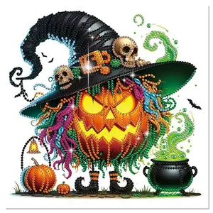 Diamond Painting Halloween Kits for Adults, DIY Halloween Evil Pumpkin Designs Diamond Art Special Shape Diamond Partial Mosaic Craft Kits, Home Wall Desktop Painting Decor Art Gift（11.8*11.8in）