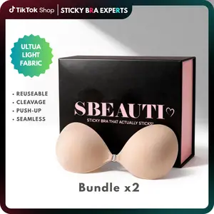 Just in SBEAUTI set, Viral Cleavage Bra x2 bundle, Gift for Her, Adhesive Push Up Cleavage Bra, Up to G Cup, Seamless Strapless Bra for Date Night, Backless & Red Dress, Waterproof & Reusable