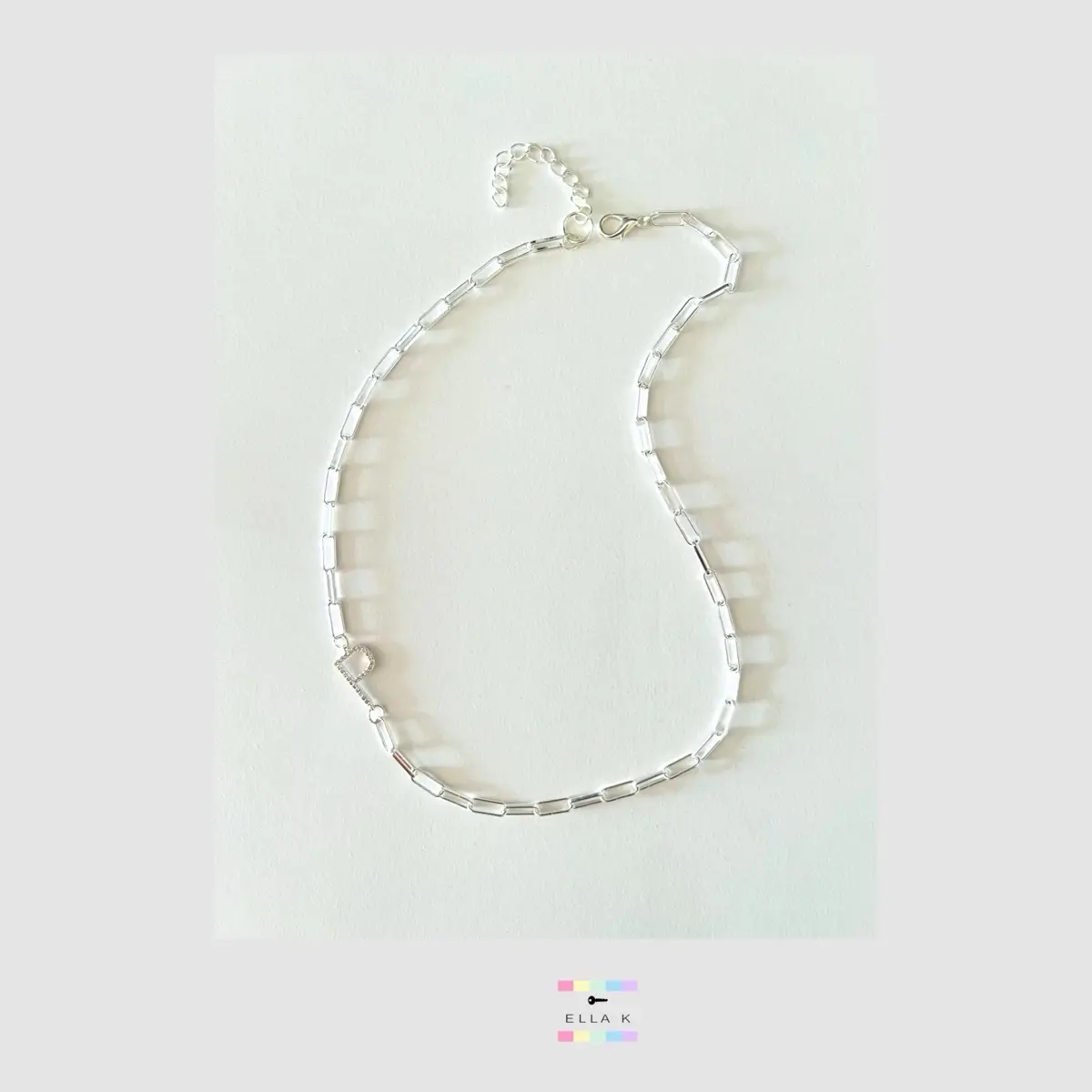 Silver Paperclip Pave Letter Necklace /  Sideways Initial Necklace / Pendant Letter Necklace