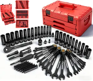Premium 132-Piece Mechanics Tool Set, SAE/Metric 1/4" & 3/8" Drive Socket Set, Ratcheting Wrenches, Extensions & Adapters, Quick-Release Ratchet, Professional Auto Repair Tool Kit with Storage Case, Christmas Gift#Summervibes