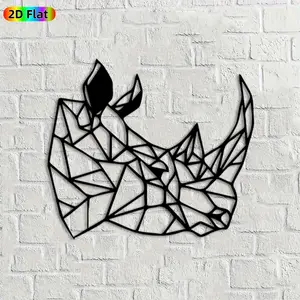1pc Geometric Rhino Metal Wall Art, Stylish Geometric Rhino Statue Mural, Ideal Gift for New Year, Easter, Animal Decor Enthusiasts, Weather-Resistant Metal Wall Decor Wall Sculptures, Perfect for Garden Fence & Living Room Wall Rhino Enthusiasts