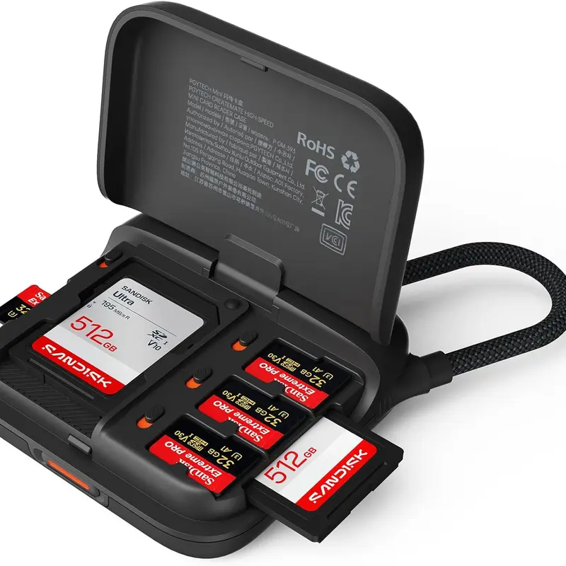PGYTECH CreateMate Mini 2-in-1 Camera Storage Card Reader Case - UHS-II SD Card Adapter, USB 3.1 Type-C Dual-Slot, 312mb/s High-Speed Transfer, 50g Portable Braided Cable PC Accessory for Content Creators (Compatible with Windows/Linux, Pocket 4)