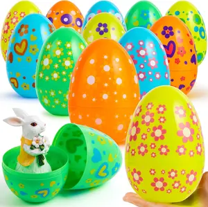Easter party favors gift 12 Pcs 7" Jumbo Plastic Easter Eggs, Bright Solid 6 Assorted Colors Printed Empty Eggs for Filling Treats Easter Party Favor Hunt Basket Stuffers Fillers Classroom Prize Supplies Toy