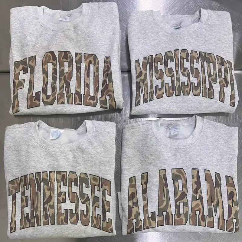 Camo State College Varsity Name Pullover Camouflage Sweatshirts - Camo State Sweatshirt, Gift For Women