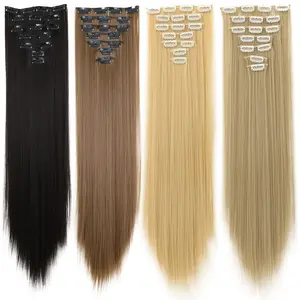 [Instant Length] 7-Piece Clip-in Hair Extensions Full Head Set| 18-32 Inch Silky Straight Long Synthetic Hairpiece| Natural Black & Blonde Mix| Heat Resistant DIY Hair Volume Boost