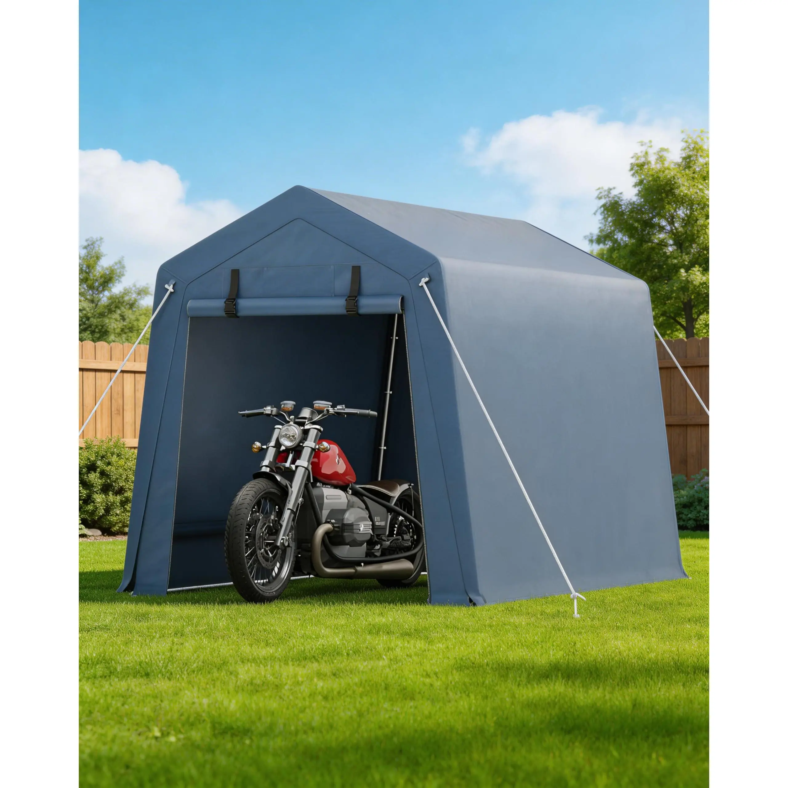Garvee 6x6FT Outdoor Motorcycle Shelter - Heavy-Duty Steel Frame, Stable Single-Room Structure, High-Density PE Fabric Cover, Weatherproof, Easy Assembly, Compact Driveway Outdoor Storage for Bikes, Waterproof
