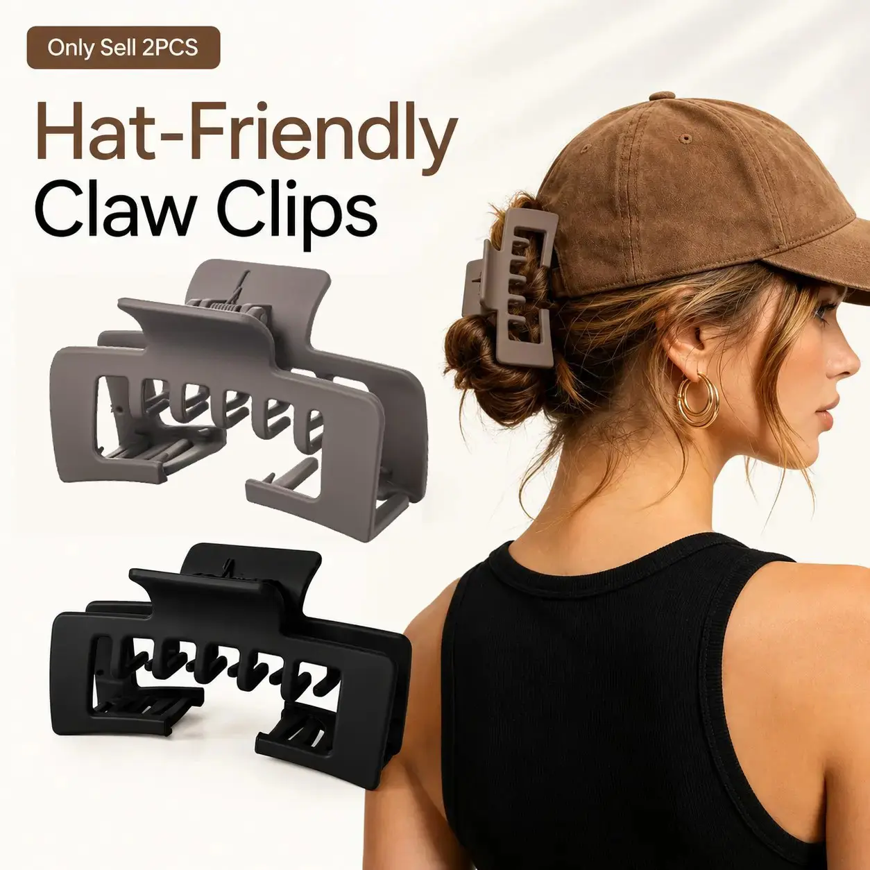 2pcs  Creative Baseball Cap Hair Clips,trucker claw clip，extra large claw clip，a pair of claw clip，claw clip for hat， hathair clip， hat claw clip，large hair claw clip， trucker claws, Fun Claw Clips, Non-Slip Secure, Ideal Gift for Women & Girls