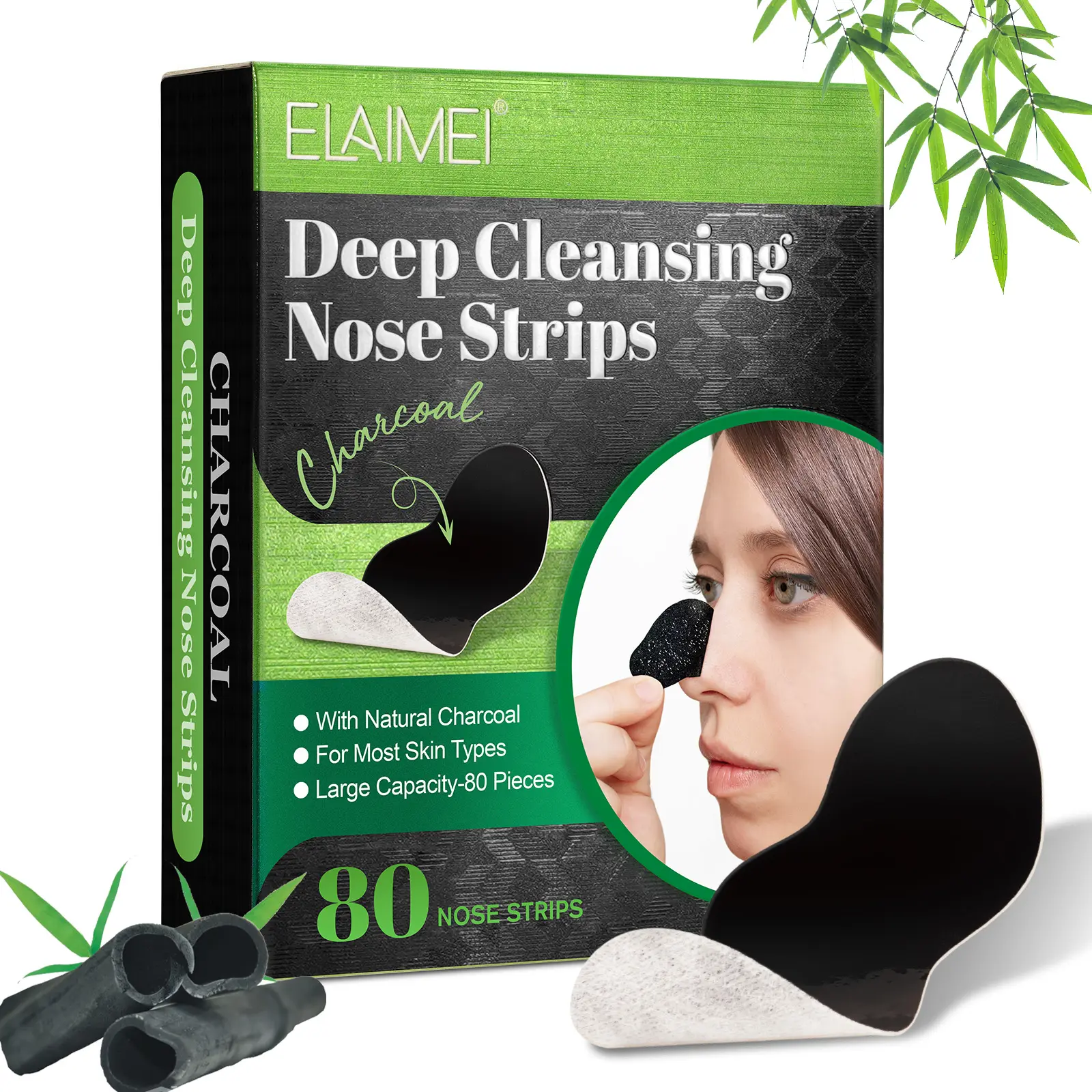 Elaimei Nose Strips (80 Count) - Deep Cleansing Blackhead Extraction Strips for Nose & Face, Pore Unclogging Peel-Off Treatment, Oil-Free Skincare for All Skin Types, TikTok Viral Nasal Care, Natural, Oil Control