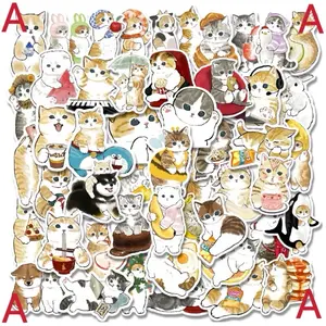 50 Pcs Cute Cartoon Cat Waterproof Stickers, DIY, for notebooks, bottles, phone cases, laptops
