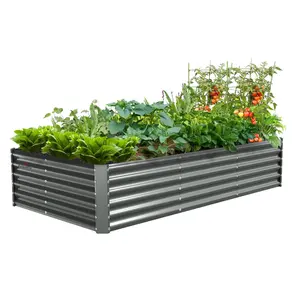 A Anleolife 8x4x1.5ft Rectangular Galvanized Raised Garden Bed Kit Box Modern Growing