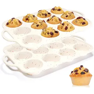 Muffin Pans for Baking, with Metal Reinforced Frame 2.8 Inch Regular Size Silicone Molds Nonstick 12 Cups for Baking Homemade Muffins, Cupcakes, Egg Bites 2 Pack Dishwasher Safe