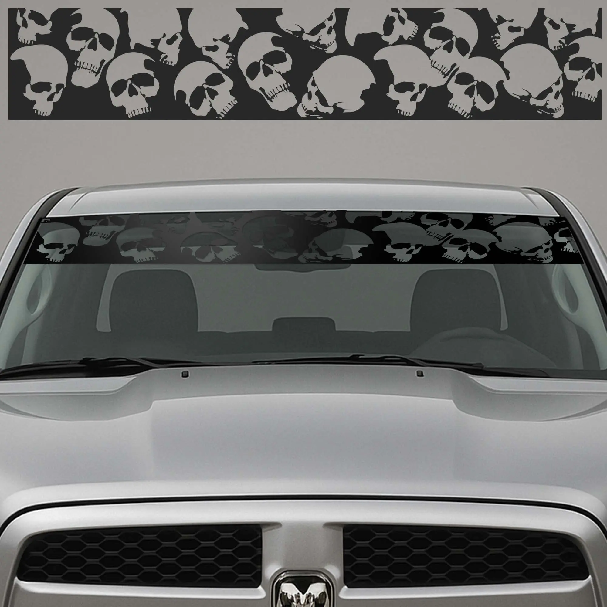 Matte Black Die-Cut Vinyl Skull Banner Visor 12"x64" Car Sticker