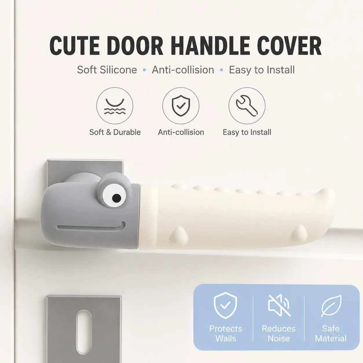 1-Piece Silicone Gel Door Handle Cover - Soft, Flexible, Anti-Collision, Mute Protector, 2.2cm Thick, Easy to Install for Home Standard Lever & Flat Handles
