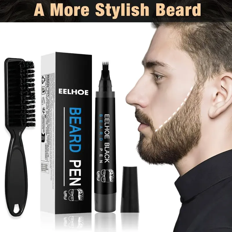 Men's Beard Filler Pen Kit with Brush - Beauty Products, Men's Stuff, Waterproof, Sweat-Resistant Wax Blend Color Correction for Long-Lasting Natural Look on Beard & Scalp, Makeup, Unscented, Hairline Fill, 10Ml, Daily Care, Durable, Oil-Wax Base, Set, Pe
