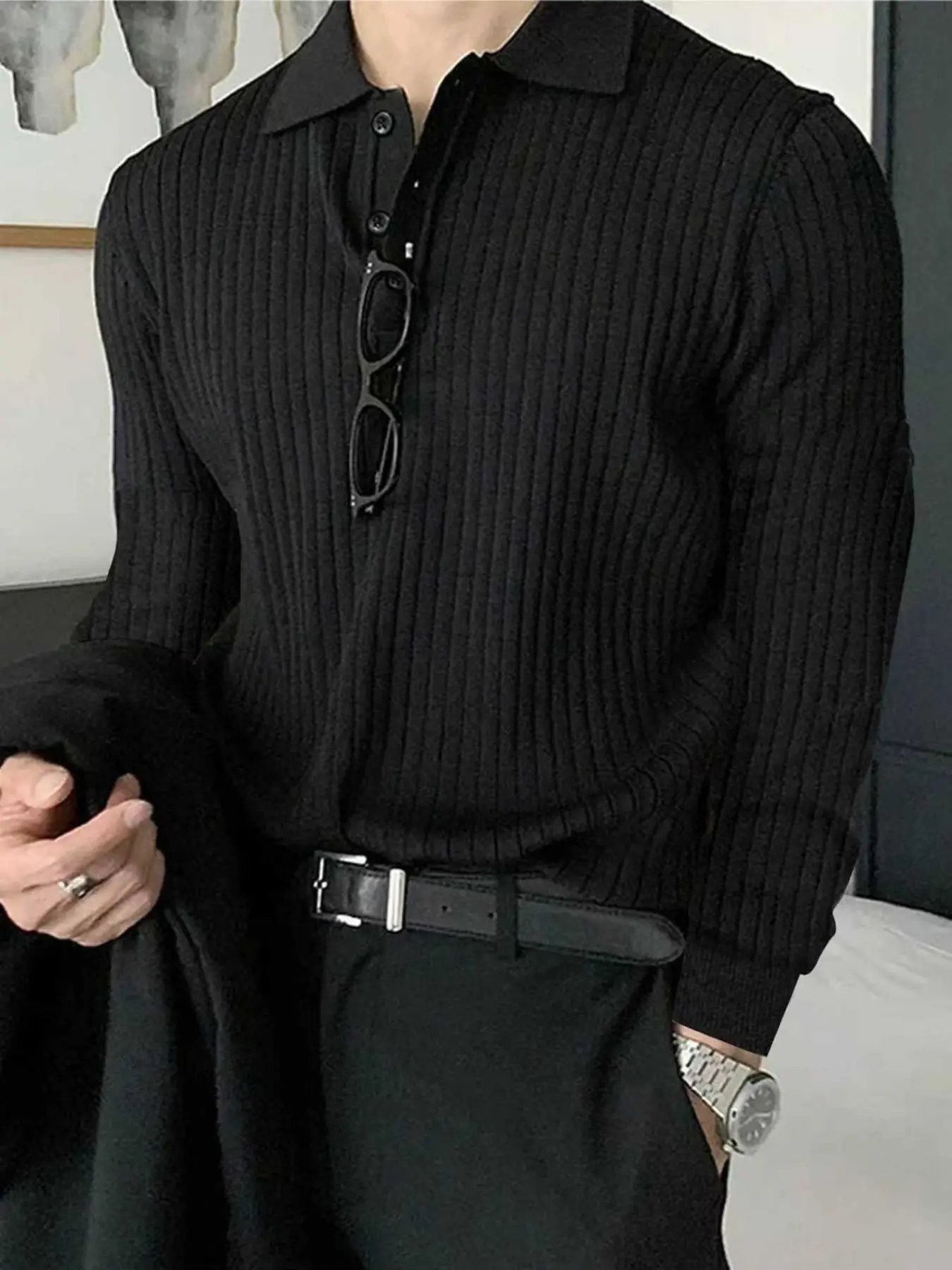 Men's Knit Polo Sweater, Slim Fit Business Casual Daily Commute, Warm Fitted Pullover, Fall & Winter Fashion