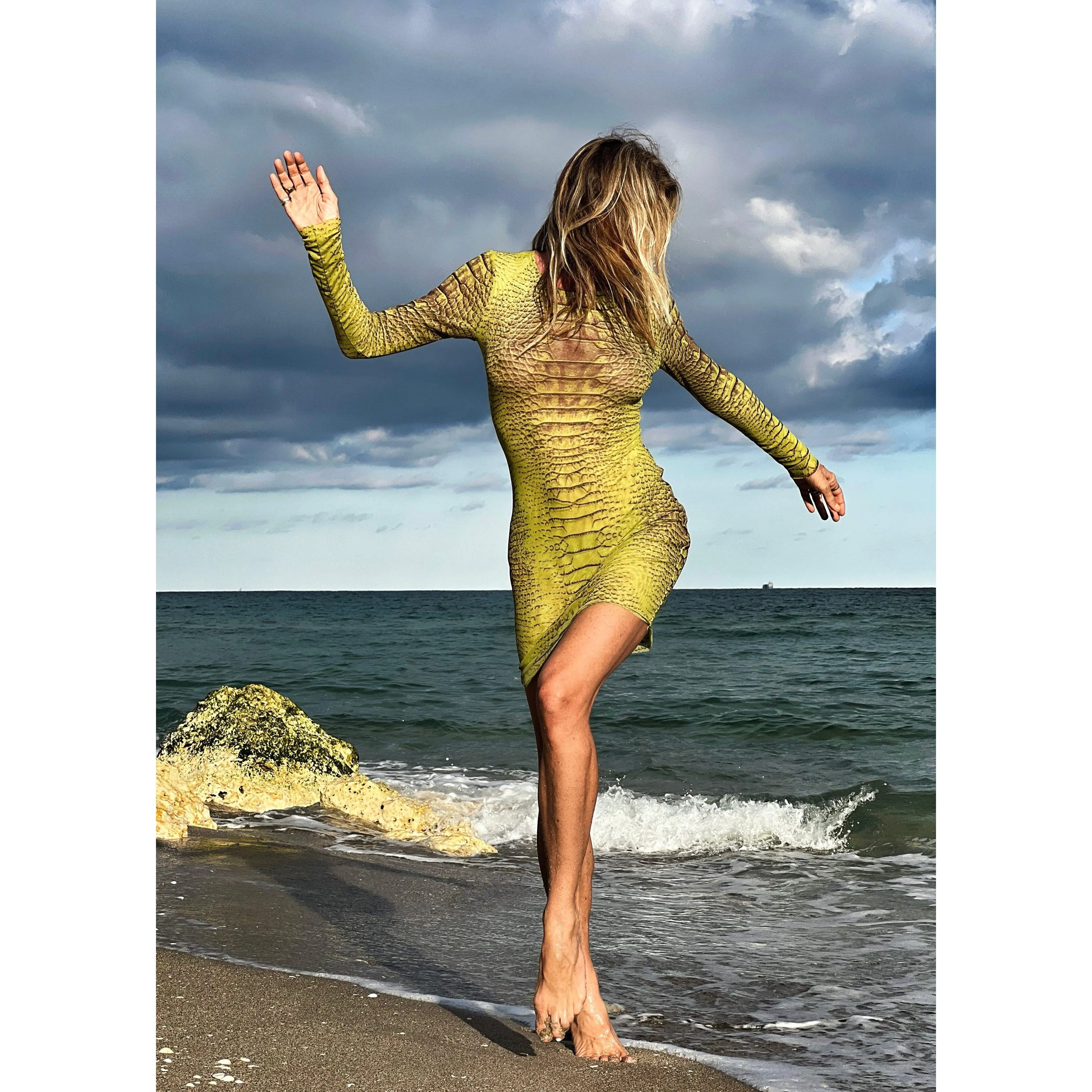 Paris mini dress Chartreuse Crocodile (MESH)