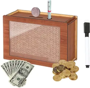 Wooden Money Box with Counter, Money Saving Box with Pen, Money Saving Jar, desk Ornaments For Room Decor, Halloween Gift, wooden piggy