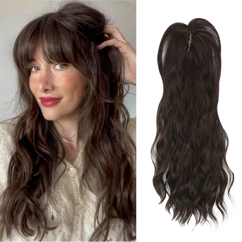 18Inch Clip in Bangs Mini Wavy Hair Topper with Bangs Natural Looking Synthetic Hair Clip Fringe Wispy Fake Bangs for Thinning Hair Daily Wear Quick Styling #tiktokshopblackfriday