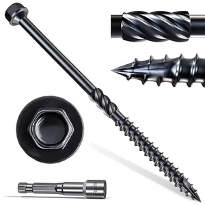#14 x 4  Structural Screws 50 count, Exterior Hex- Lag Screws, Black Heavy Duty Construction Timber Log Landscaping  Screws, 5/16 Hex Socket Included